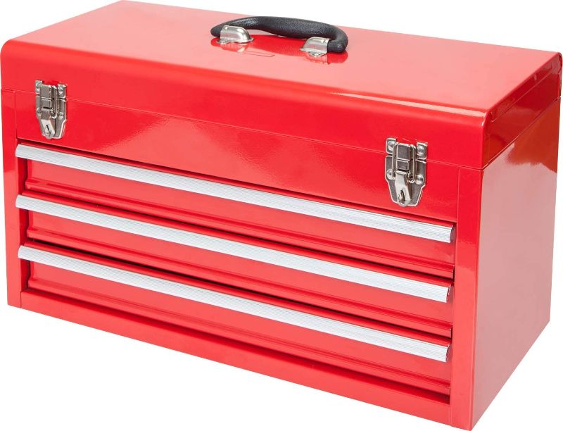 Photo 1 of BIG RED ANTBD133-XB Torin 20" Portable 3 Drawer Steel Tool Box with Metal Latch Closure, Red
