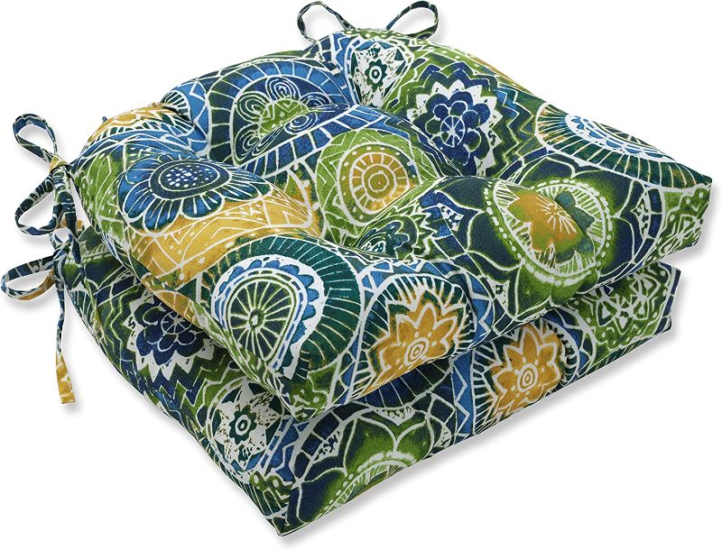 Photo 1 of Pillow Perfect Outdoor/Indoor Omnia Lagoon Tufted Seat Cushions (Round Back) 8 PACK 