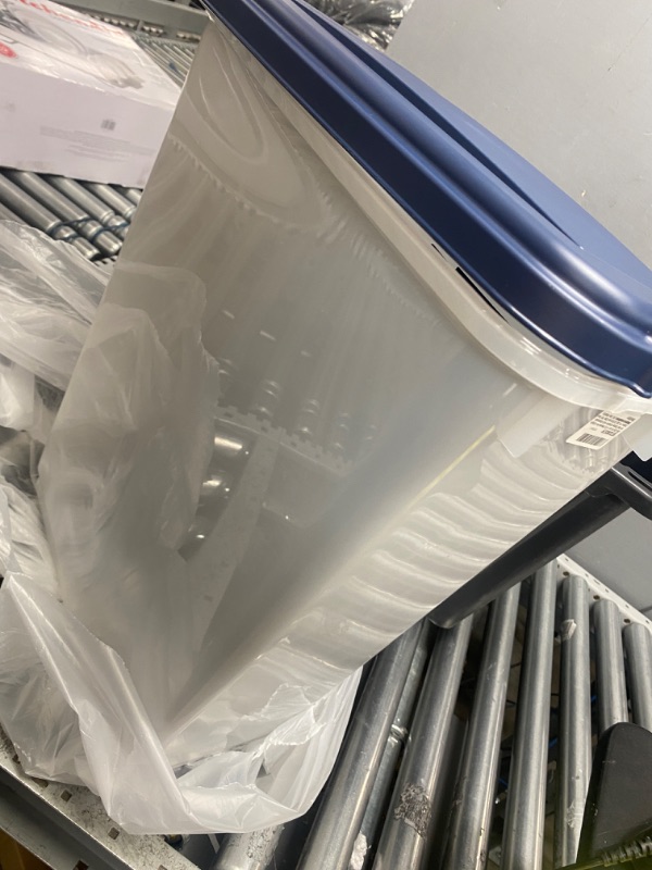 Photo 1 of IRIS USA 47Qt./35Lbs. WeatherPro Airtight Pet Food Storage Container with Attachable Casters, For Dog Cat Bird and Other Pet Food Storage Bin, Keep Pests Out, Easy Mobility, BPA Free, Navy/Pearl 33 Lbs - 47 Qt