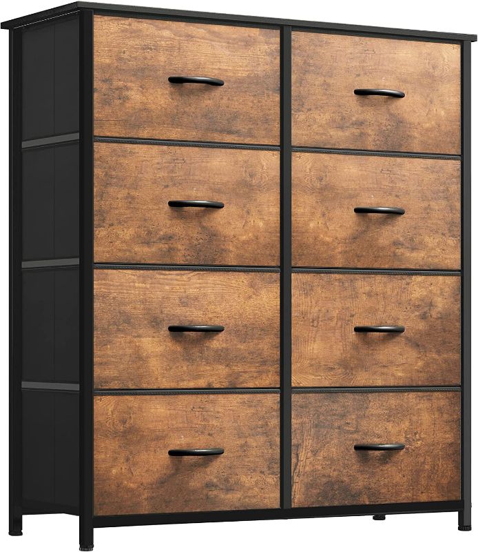 Photo 1 of *COLOR MAY VARY* YITAHOME 8-Drawer Fabric Dresser, Furniture Storage Tower Cabinet, Organizer for Bedroom, Living Room, Hallway, Closet, Sturdy Steel Frame, Wooden Top, Easy-to-Pull Fabric Bins, Rustic Brown
