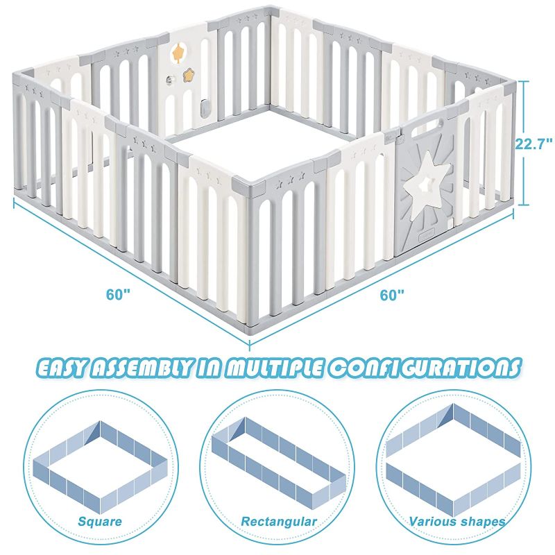 Photo 1 of Coolever Baby Playpen, Safety Baby Gate Playpen for Babies and Toddlers Sturdy and Immovable Baby Fence Play Area Activity Center Portable Design for Indoor Outdoor (Grey+White+Star 16 Panel)
