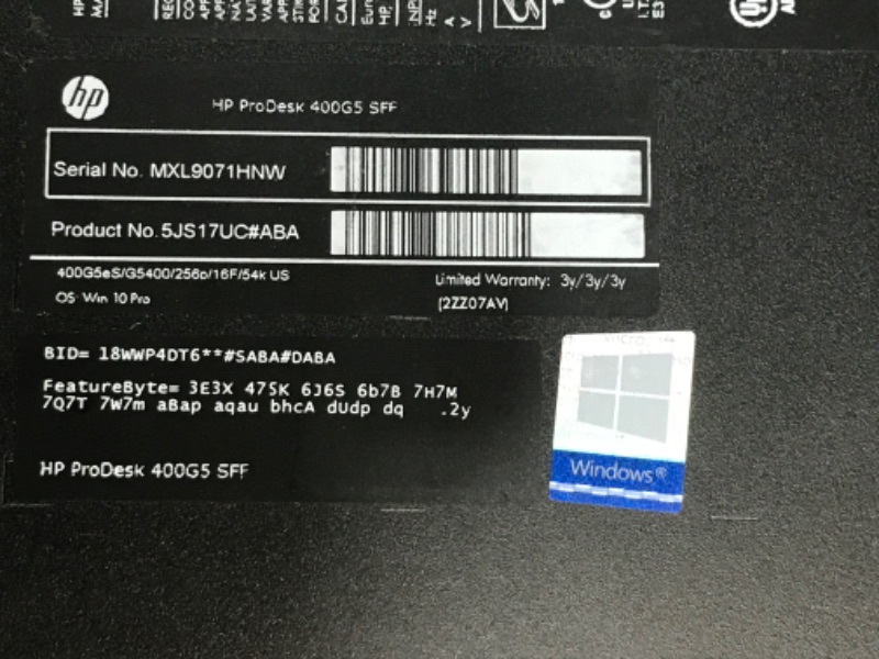 Photo 10 of NEEDS PROFESSIONAL REPAIR DOES NOT POWER ON MISSING HARD DRIVE 
HP Business Desktop ProDesk 400 G5 SFF Computer - Intel Core i5-8400  / 16GB RAM / 512GB SSD/Windows 10 Professional