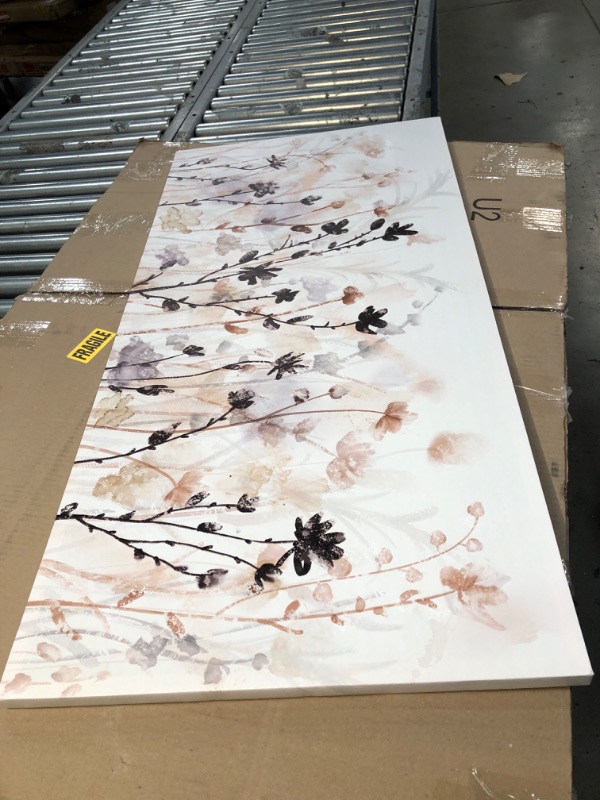 Photo 1 of *SEE NOTES* VEAEE Abstract Floral Canvas Wall Art Grey Cream White Grass Flowers Canvas Pictures Modern Landscape Painting Botanic Artwork 20"x 40" 