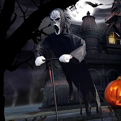 Photo 1 of Scream Scarecrow Halloween Decorations, Flying Scary Ghostface Screaming Ghost of Death Hanging Ghost Decor for Garden Porch Yard Tree Horror Theme Party Halloween Props Black