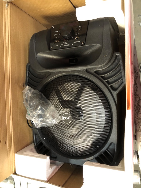 Photo 2 of 400W Portable Bluetooth PA Loudspeaker - 8” Subwoofer System, 4 Ohm/55-20kHz, USB/MP3/FM Radio/ ¼ Mic Inputs, Multi-Color LED Lights, Built-in Rechargeable Battery w/ Remote Control - Pyle PPHP844B