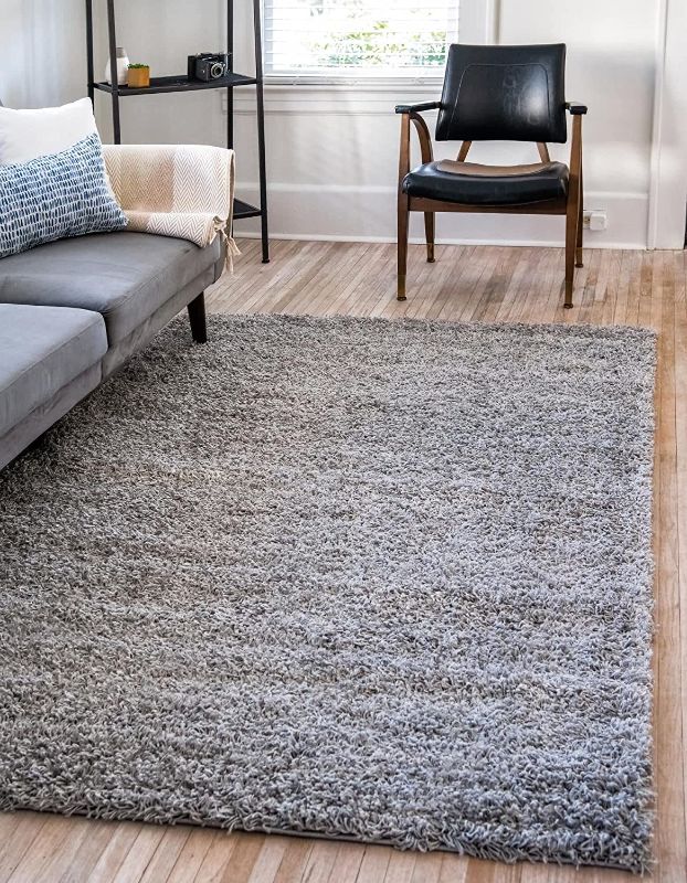 Photo 1 of Unique Loom Solid Shag Collection Area Rug (6' 1" x 9' Rectangle, Cloud Gray)
