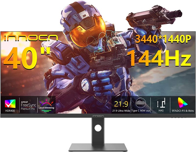 Photo 1 of INNOCN 40C1R Ultrawide Monitor 40" WQHD 3440 x 1440p 144Hz Monitor AMD FreeSync Premium HDR400 21:9 Computer Monitor 95% DCI-P3 500Nits IPS USB Type-C HDMI Tilt/Height Adjustable Monitor, Mountable
