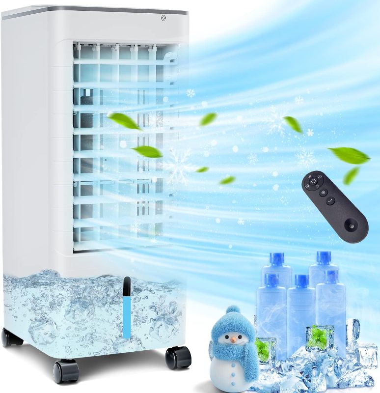 Photo 1 of Portable Air Conditioner 3-IN-1 Evaporative Air Cooler, Adjustable Normal/Sleep/Cool Modes, 3 Speeds, 20Ft Remote Control, 12 Hour Timer, 100 Degree Oscillation, 5 Ice Packs, for Home School Office
