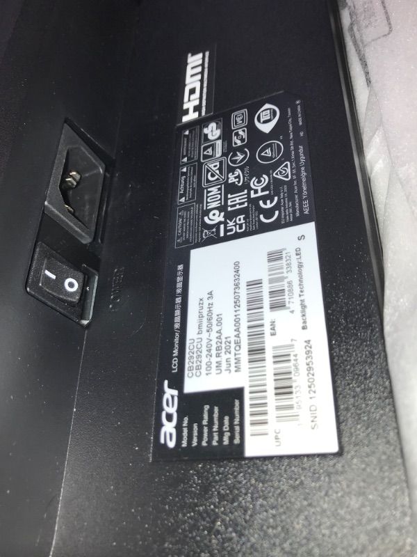 Photo 8 of (SEE NOTES) Acer CB292CU bmiipruzx 29" UltraWide FHD (2560 x 1080) IPS Zero Frame Professional Office Monitor | 99% sRGB | ErgoStand | VESA Mount I 1 x Display Port, 2 x HDMI 2.0, 1 x USB Type-C 65W & USB Ports