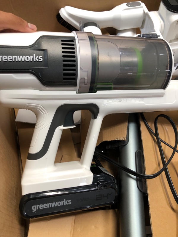 Photo 10 of Greenworks 24V Brushless Cordless Stick Vacuum, Lightweight, Handheld, Pet, Anti-Allergen HEPA Filtration, Hard Floor, Carpet, Car, 4Ah Battery, and 30-Minute Charge Time (White)
