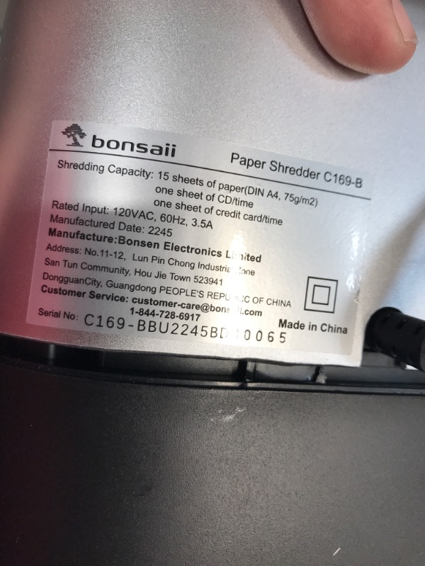 Photo 2 of PARTS ONLY --- Bonsaii 15-Sheet Home Office Paper Shredder, 30-Minute Shredder for Home Use, Cross Cut Heavy Duty Shredder, CDs, Mails, Staple, Clip, with 4 Casters (C169-B)
