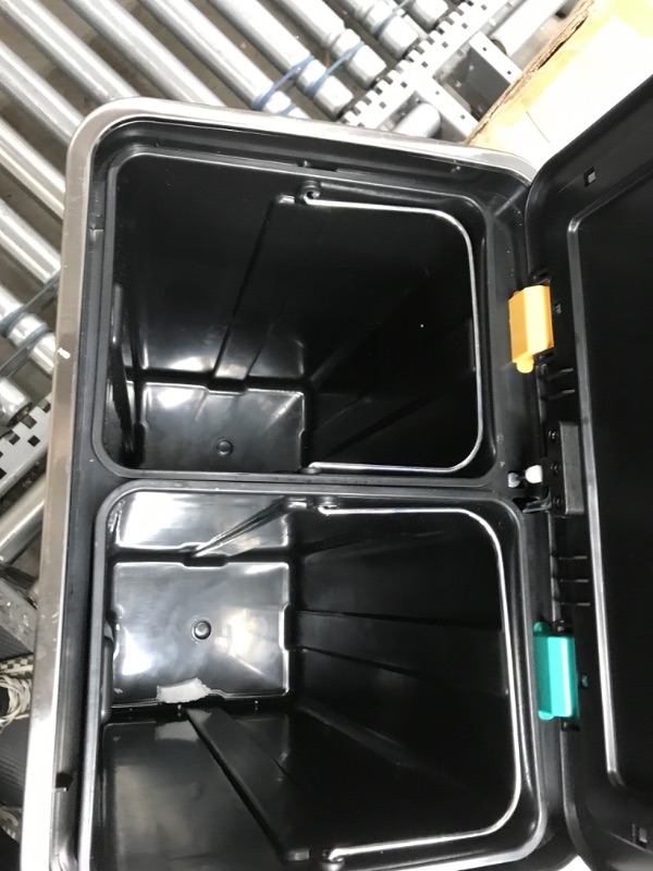 Photo 2 of *DAMAGED* EKO EcoCasa II Dual Compartment Rectangular Kitchen Step Trash Can Recycler, (20L+20L), Brushed Stainless Steel Finish (EK9138MT-20L+20L)
