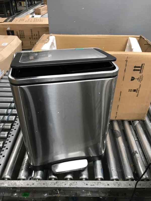 Photo 1 of *DAMAGED* EKO EcoCasa II Dual Compartment Rectangular Kitchen Step Trash Can Recycler, (20L+20L), Brushed Stainless Steel Finish (EK9138MT-20L+20L)
