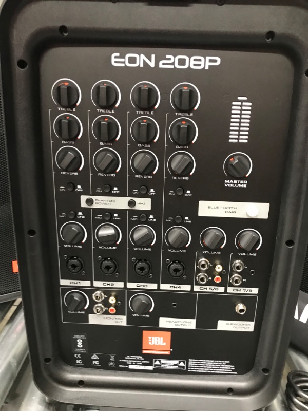 Photo 3 of JBL Professional EON208P Portable All-in-One 2-way PA System with 8-Channel Mixer and Bluetooth 8" Speaker Speaker
*****UNASBLE TO TEST MISSING CONNECTOR CORD*****