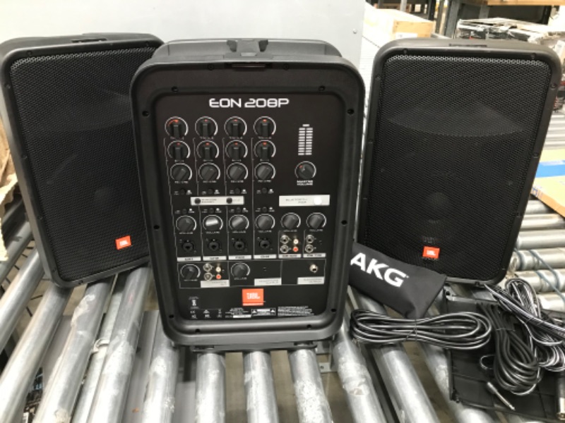 Photo 2 of JBL Professional EON208P Portable All-in-One 2-way PA System with 8-Channel Mixer and Bluetooth 8" Speaker Speaker
*****UNASBLE TO TEST MISSING CONNECTOR CORD*****