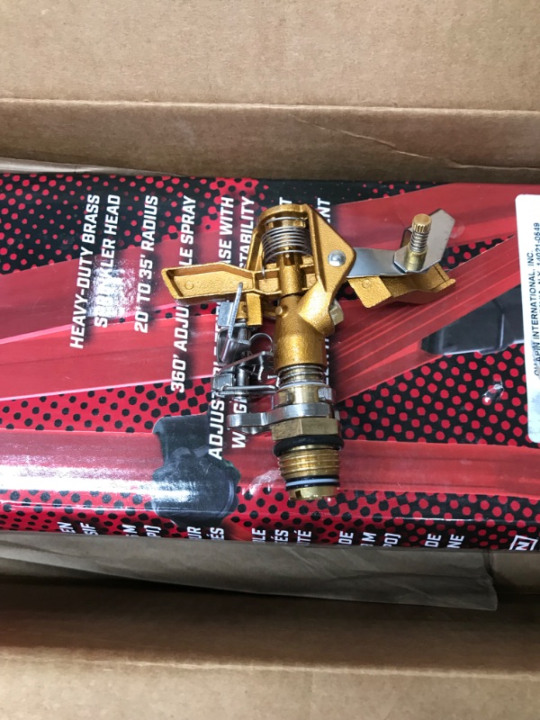 Photo 3 of *** NEW *** Chapin 4993: Heavy Duty Brass Head Tripod Impact Lawn Sprinkler, 360 Degree Coverage for Large Lawns, Golf Courses, Gardens, Adjustable Height, Gooseneck Hose Connection, Red and Black