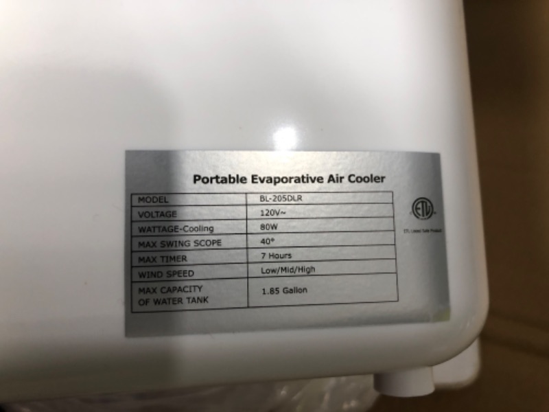 Photo 4 of ***TESTED/ POWERS ON***Cozzyben Air Conditioner Portable for Room, 3-IN-1 Evaporative Air Cooler, Windowless Ac Fan for Bedroom Indoor 1.85 Gal Water Tank, 3 Speeds, 80°Oscillation, Remote Control, 1-7H Timer & 4 Ice Pack