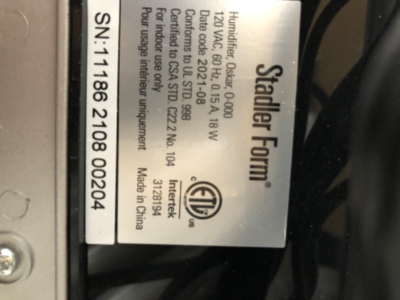 Photo 4 of ***TESTED/ POWERS ON***Stadler Form O-021 OSKAR Evaporative Cool Mistless Humidifier Black