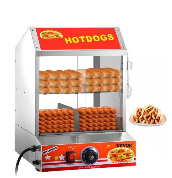 Photo 1 of  VEVOR 24.5 Qt. Hot Dog Steamer 2-Tier Hut Steamer Stainless Steel Hot Dog Steamer Commercial Food Warmer Display
