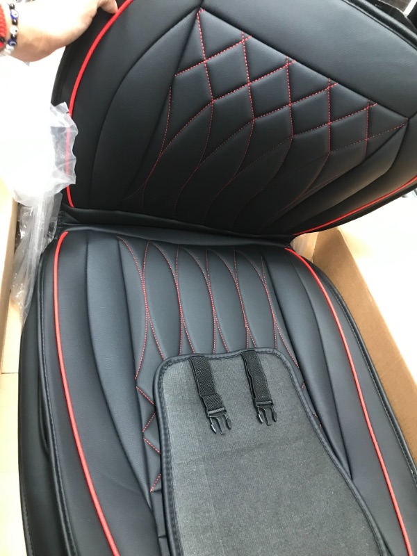 Photo 3 of *** USED *** kvs Leather Car Seat Covers- Automotive Seat Covers Cushions Universal Fit for Most Sedan, SUV, Pick-up, Waterproof Cooling Auto Interior Accessories, Airbag Compatible (Front Pair, Black &Red) Black Front Pair