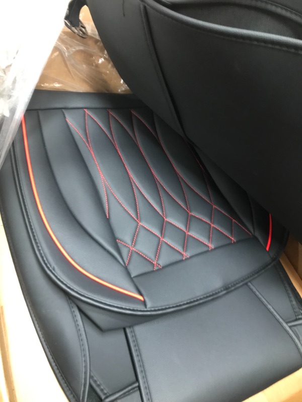 Photo 2 of *** USED *** kvs Leather Car Seat Covers- Automotive Seat Covers Cushions Universal Fit for Most Sedan, SUV, Pick-up, Waterproof Cooling Auto Interior Accessories, Airbag Compatible (Front Pair, Black &Red) Black Front Pair