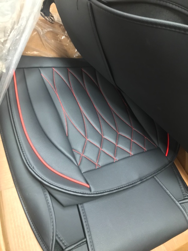 Photo 6 of *** USED *** kvs Leather Car Seat Covers- Automotive Seat Covers Cushions Universal Fit for Most Sedan, SUV, Pick-up, Waterproof Cooling Auto Interior Accessories, Airbag Compatible (Front Pair, Black &Red) Black Front Pair