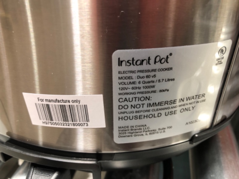 Photo 1 of Used / tested *** Instant Pot Duo 7-in-1 Electric Pressure Cooker, Slow Cooker, Rice Cooker, Steamer, Sauté, Yogurt Maker, Warmer & Sterilizer, Includes App With Over 800 Recipes, Stainless Steel, 6 Quart 6QT Duo Pressure Cooker