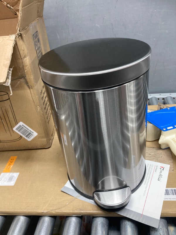 Photo 2 of * DENTED* iTouchless IP03RSS-1 Step Trash Can with AbsorbX Odor Filter and Removable Inner Bucket, Stainless Steel, SoftStep Round 3.2 Gal