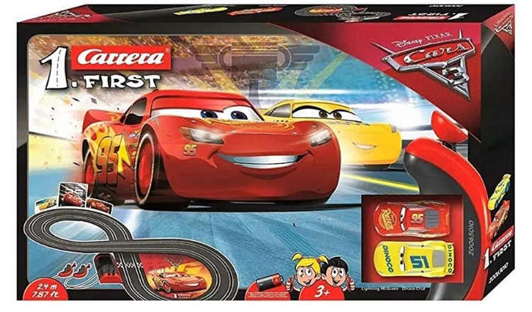 Photo 1 of Carrera First Disney/Pixar Cars 3 - Slot Car Race Track - Includes 2 cars: Lightning McQueen and Dinoco Cruz - Battery-Powered Beginner Racing Set for Kids Ages 3 Years and Up
