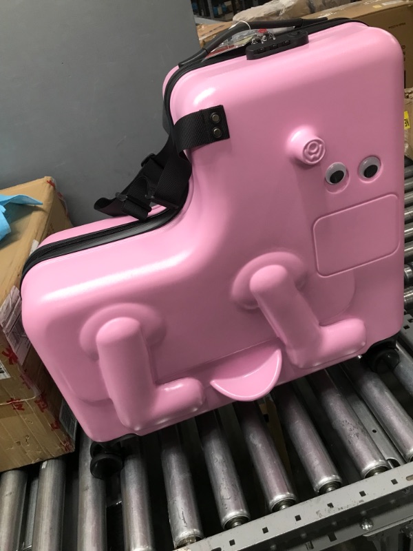 Photo 4 of CNCEST 24 "Children's Ride Travel Suitcase Trolley Luggage with Combination Lock Travel Rolling Suitcase with Wheels Suitable for Children 4-12 Years Old Ride (Pink)