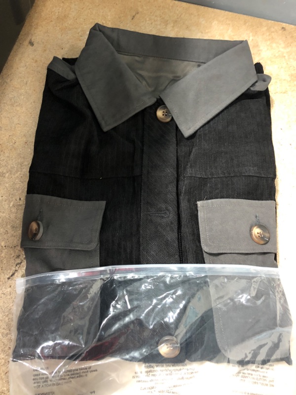 Photo 1 of GRAPENT Women's Shacket Jacket Corduroy Long Sleeve Shirts Oversized Button Down Coat X-Large Black