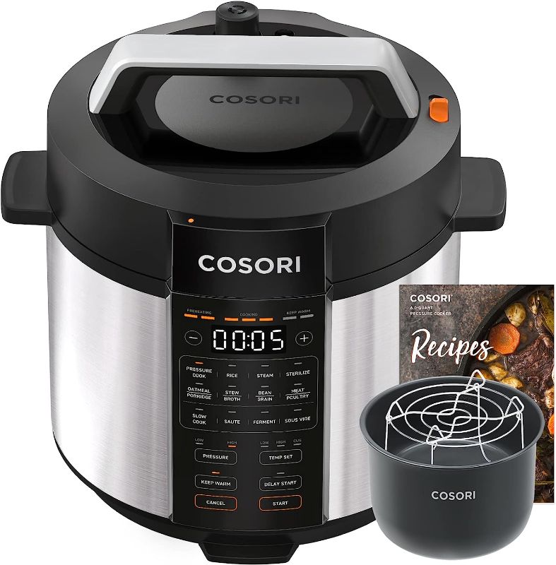 Photo 1 of **LID HAS SMALL BREAK BUT STILL FUNCTIONAL**
COSORI Electric Pressure Cooker 6 Quart, 9-in-1 Instant Multi Cooker, 13 Presets, Rice Slow Cooker, Sauté, Sous Vide, Sterilizer, Recipes, 1100W, Stainless Steel, Olla de Presion Electrica Multiuso
