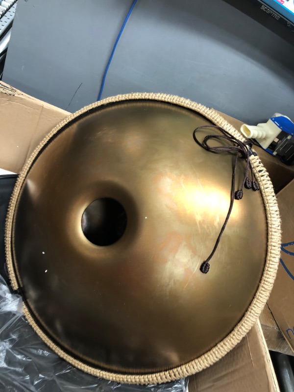 Photo 6 of **DUST CLOTH MISSING**
AS TEMAN HANDPAN, Handpan drum instrument in D Minor 9 Notes 432Hz 22 inches Steel Hand Drum with Soft Hand Pan Bag, 2 handpan mallet,Handpan Stand,dust-free cloth,gold … 432Hz G-STL-9