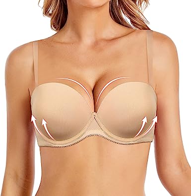 Photo 1 of HWDI Women's Strapless Push Up Bra Underwired Thick Padded Low Cut T-Shirt Convertible Supportive Bras with Clear Straps size 40b
