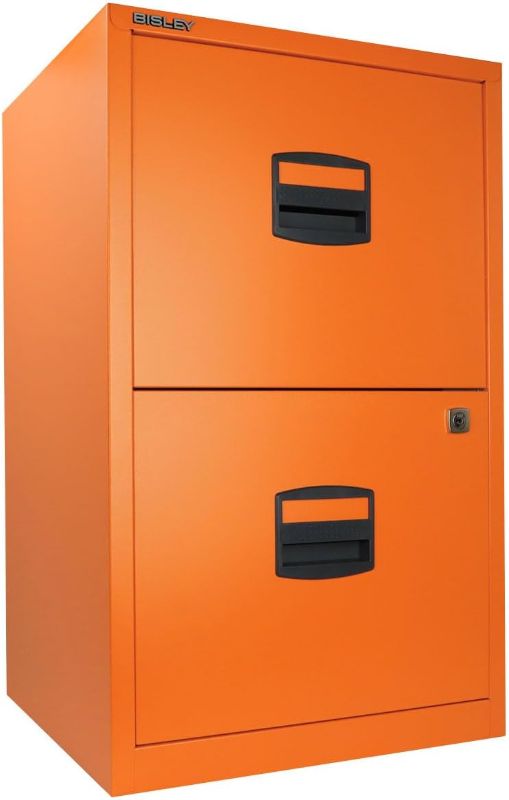 Photo 1 of Bisley Two Drawer Steel Home or Office Filing Cabinet, Orange (FILE2-OR)
