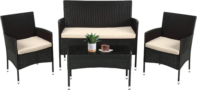 Photo 1 of **MISSING HARDWRE* BOX 1 OUT OF 2** FDW Patio Furniture Set 4 Pieces Outdoor Rattan Chair Wicker Sofa Garden Conversation Bistro Sets for Yard,Pool or Backyard
