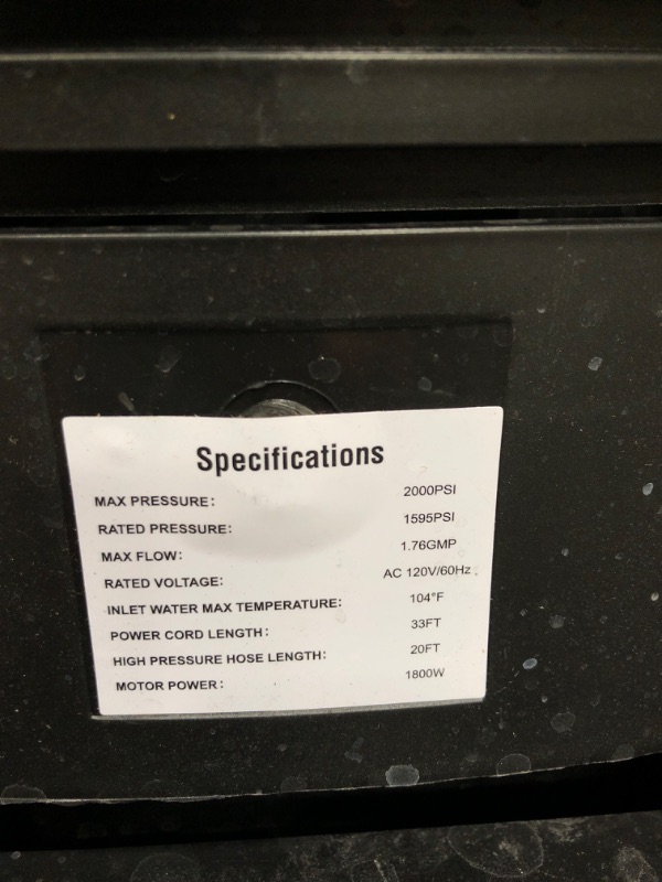 Photo 5 of **MISSING PARTS** SPECILITE Electric Pressure Power Washer - 1800W High Power Washer with TSS, 2000 PSI 1.76 GPM Car Washer Cleaner for Home, Driveway, Fence, Patio Furniture, Garden, Glass (Blue)
