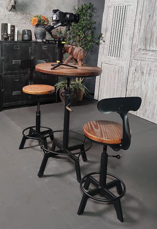 Photo 1 of **PARTS ONLY MISSING HARDWARE AND PARTS MINOR DAMAGE** LOKKHAN Crank Bar Table Stool Bundle (Table:33.5-39.4 Inch Tall) (Bar Stool:17-24 Inch),Vintage Industrial Style, Both Rotatable Adjustable
