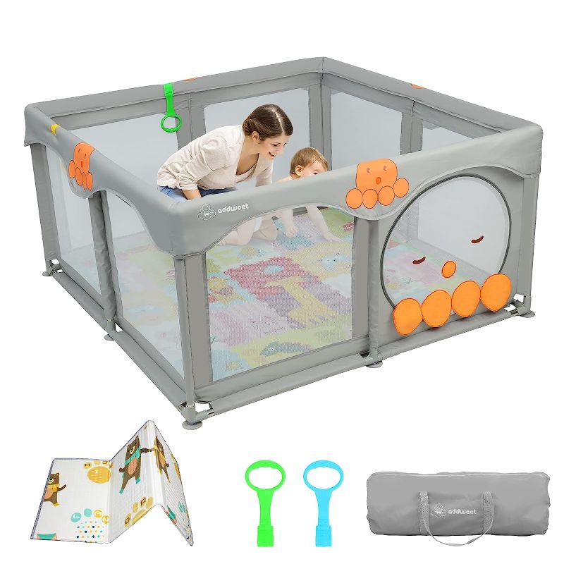 Photo 1 of Addweet Baby Playpen for Babies and Toddlers, Cartoon Large Play Yard for Baby with Mat, Safety Playpen for Baby, Baby Play Area Indoor & Outdoor,