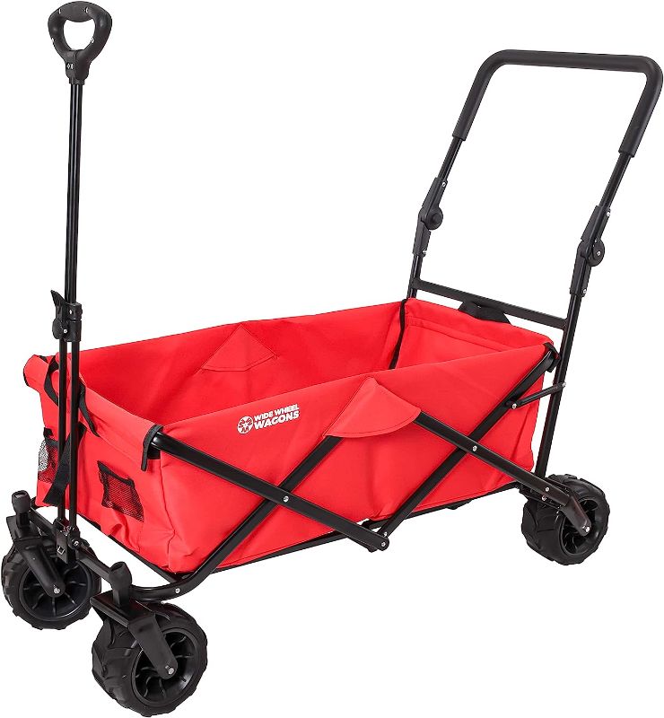 Photo 1 of 
Red Wide Wheel Wagon All-Terrain Folding Collapsible Utility Wagon with Push Bar - Portable Rolling Heavy Duty 150 Lbs Capacity Canvas Fabric Cart Buggy -...