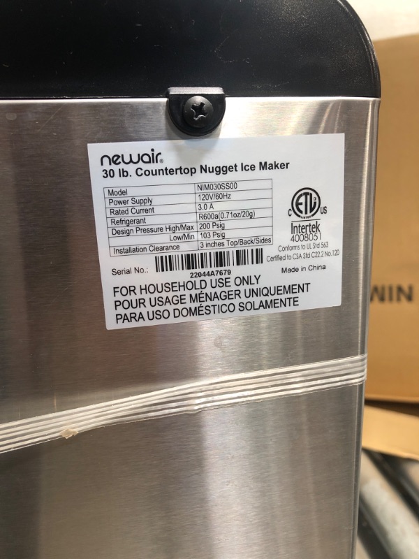 Photo 5 of **SEE NOTES**
Newair Countertop Nugget Ice Maker | Up to 30lbs of Ice a Day - Restaurant Quality Ice in 10 Minutes | Self-Cleaning, Refillable Water Tank, Automatic Water Line, Removable Ice Basket & Scoop