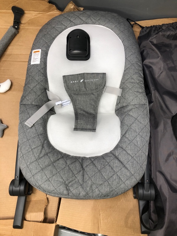 Photo 3 of Baby Delight Aura Deluxe | Portable Baby Bouncer for Infants | Baby Rocker | Quilted Charcoal Tweed Grey