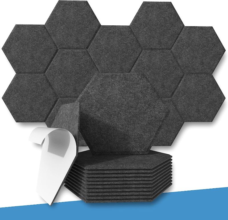 Photo 1 of 12 Pack Self-adhesive Hexagon Acoustic Panels Beveled Sound Proof Foam Panels, 12"X12"X 0.45" High Density Sound Proofing Padding for Wall,...
