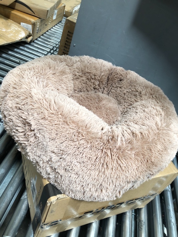 Photo 2 of Bedsure Calming Dog Bed for Medium Dogs - Donut Washable Medium Pet Bed, 30 inches Anti Anxiety Round Fluffy Plush Faux Fur Cat Bed, Fits up to 45 lbs Pets, Camel
