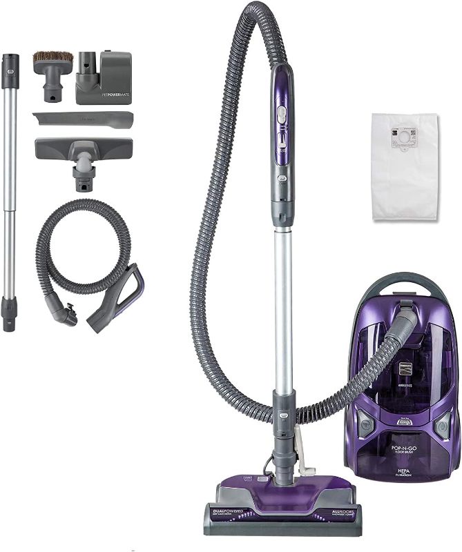 Photo 1 of **DOES NOT POWER ON **Kenmore 600 Series Friendly Lightweight Bagged Canister Vacuum with Pet PowerMate, Pop-N-Go Brush, 2 Motors, HEPA Filter, Aluminum Telescoping Wand, Retractable Cord and 4 Cleaning Tools, Purple
