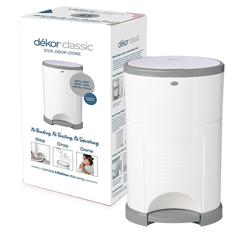 Photo 1 of Dekor Classic Hands-Free Diaper Pail | White | Easiest to Use | Just Step – Drop – Done | Doesn’t Absorb Odors | 20 Second Bag Change | Most Economical Refill System
