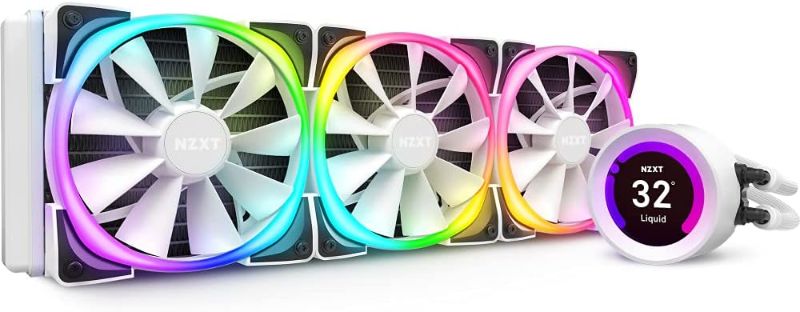 Photo 1 of NZXT Kraken Z73 RGB 360mm - RL-KRZ73-RW - AIO RGB CPU Liquid Cooler - Customizable LCD Display - Improved Pump - Powered by CAM V4 - RGB Connector - Aer RGB 2 120mm Radiator Fans (3 Included) - White
