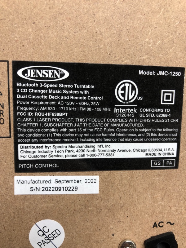 Photo 5 of MINOR DAMAGE SEE PICTURE Jensen® Bluetooth® 3 Speed Stereo Turntable 3 CD Changer Music System with Dual Cassette Deck, Pitch Control and Remote Control