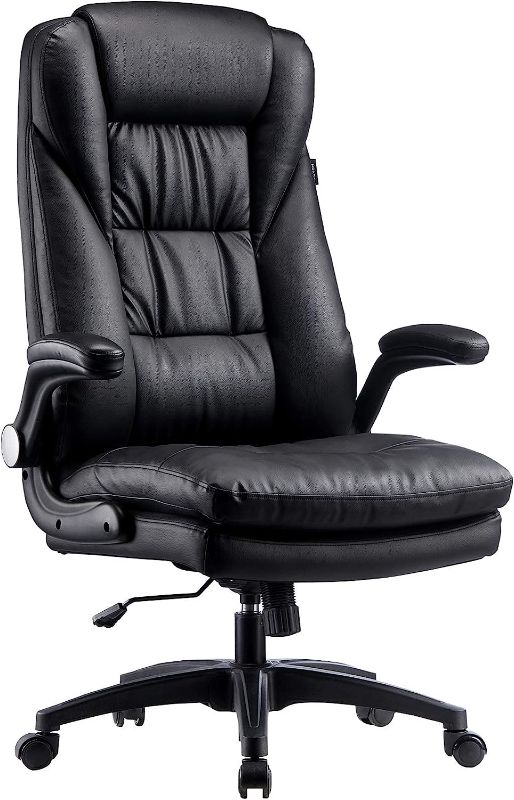 Photo 1 of Hbada Ergonomic Executive Office Chair, Big & Tall Desk Chair, PU Leather Swivel Rocking Chair with Flip-up Padded Armrest and Adjustable Height, Black
