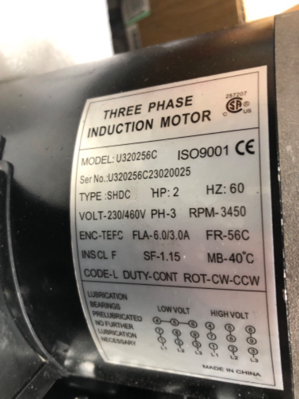 Photo 5 of 2HP Air Compressor Electric Motor 208-230/460 Volt 3 Phase Electric AC Motor 56C Frame 3450 RPM TEFC 5/8" Shaft For Oilfield Agriculture Air Compressor
